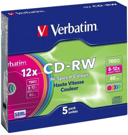  VERBATIM CD-RW 700Mb Color Jewel (5 ) 