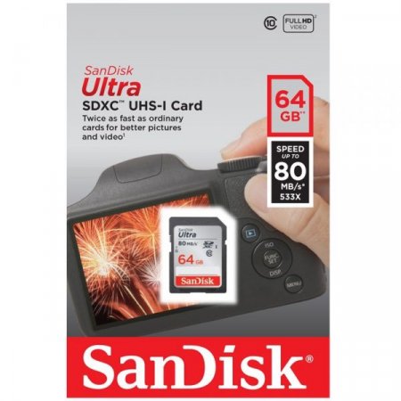 SDXC   64GB (Sandisk) Class 10 Ultra UHS-I 80MB/s (PC) 