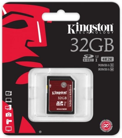SDXC   32GB Kingston Class 10 UHS-I U3 (90/80 Mb/s) (PC) 