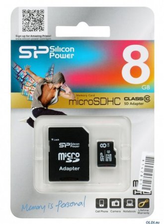 MicroSD   8GB Silicon Power Class 10 + SD  (PC) 