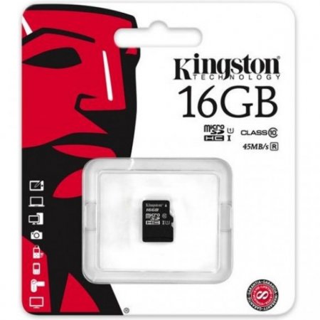 MicroSD   16GB Kingston Class 10 UHS-I U1 R/W 90/45 MB/s   (PC) 