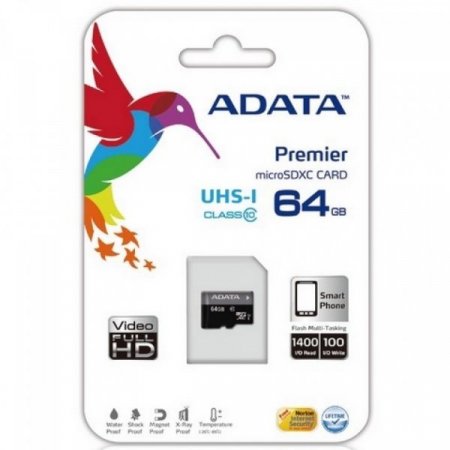 MicroSD   64GB A-DATA Class 10 Premier UHS-I (R/W 30/10 MB/s)   (PC) 