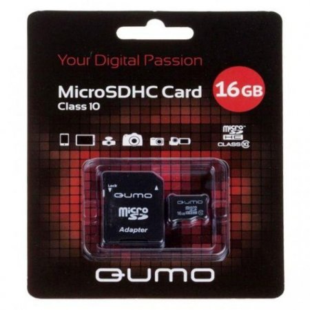 MicroSD   16GB Qumo Class 10 +SD  (PC) 
