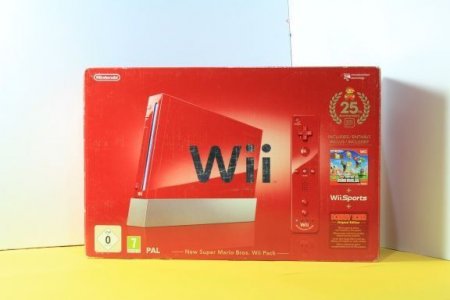 Nintendo Wii Limited Red Edition New Super Mario Bros Pack Rus + Wii Sports + New Super Mario Bros + Donkey Kong USED /