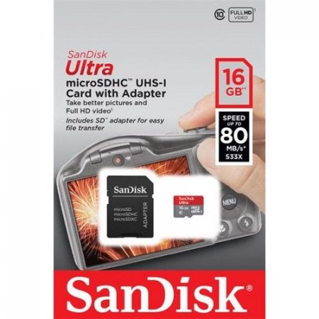 MicroSD   16GB SanDisk Class 10 Ultra UHS-I Imaging 80MB/s +  (PC) 