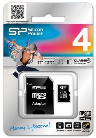 MicroSD   4GB Silicon Power Class 4 + SD  (PC) 