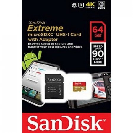 MicroSD   64GB SanDisk Class 10 Extreme 90MB/s + SD  (PC) 