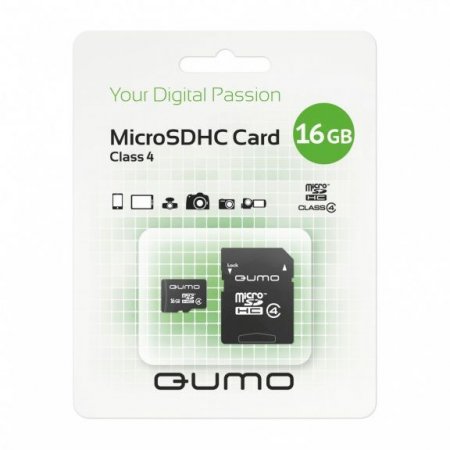 MicroSD   16GB Qumo Class 4 +SD  (PC) 