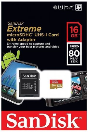 MicroSD   16GB SanDisk Class 10 Extreme Plus 80MB/s + SD  (PC) 