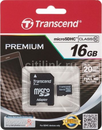 MicroSD   16GB Transcend Class 10 +SD  (PC) 