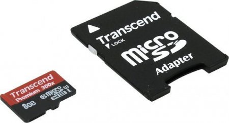 MicroSD   8GB Transcend Class 10 UHS-I 300x +SD  (PC) 