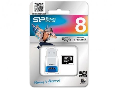 MicroSD   8GB Silicon Power Class 4 + USB Reader (PC) 