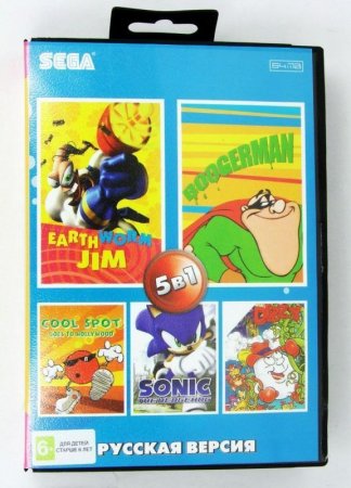   5  1 AB5012 Eartworm Jim/Boogerman/Cool Spot/Dizzy/Sonic The Hedgehog   (16 bit) 