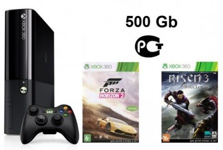     Microsoft Xbox 360 Slim E 500Gb Rus Black + Forza Horizon 2 + Risen 3: Titan Lords 