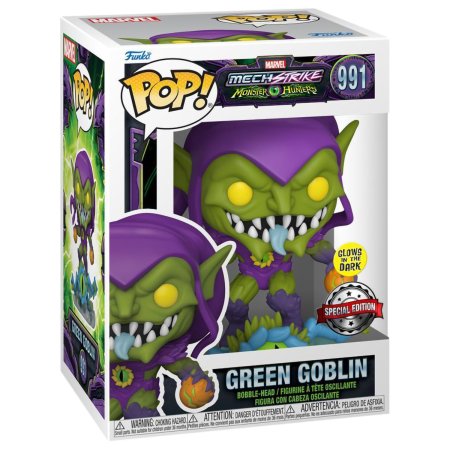 фигурки Фигурка Funko POP! Bobble: Зелёный гоблин светящийся (Green Goblin (GW) (Exc)) Марвел: Удар меха: Охотники на монстров (Marvel: Mech Strike Monster Hunters) (63151) 9,5 см