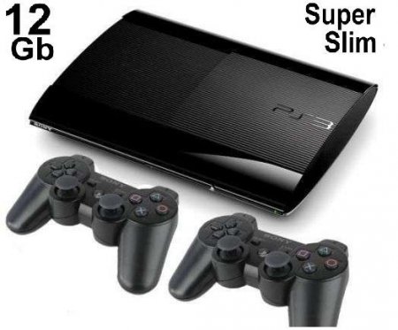   Sony PlayStation 3 Super Slim (12 Gb) Black () + 2   DualShock 3 Sony PS3