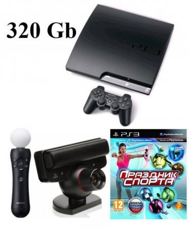   Sony PlayStation 3 Slim (320 Gb) Rus Black (׸) Move Starter Pack (  PlayStation Move +  PlayStation Eye Sony PS3