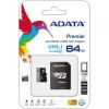 MicroSD Карта памяти 64GB A-DATA Class 10 Premier UHS-I 40/15 MB/s + SD адаптер (PC) 