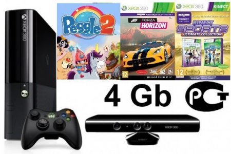     Microsoft Xbox 360 Slim E 4Gb Rus + Kinect   + Peggle 2 + Kinect Sports Ultimate + Forza Horizon 