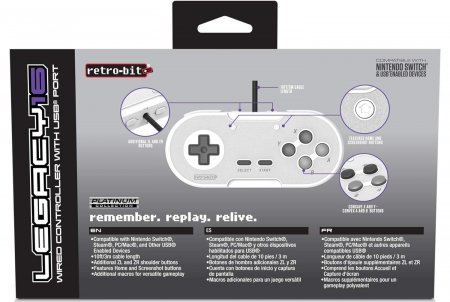   Retro-Bit Legacy 16 Wired Controller with USB Port Platinum Collection Classic Grey (RB-UNI-2172) (PC/Switch/MAC)