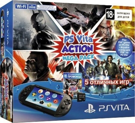   Sony PlayStation Vita Slim Wi-Fi Black RUS (׸) + Action Mega Pack +   8 