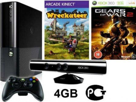     Microsoft Xbox 360 Slim 4Gb Rus + Kinect   +  Wreckateer +  Gears of War 2 