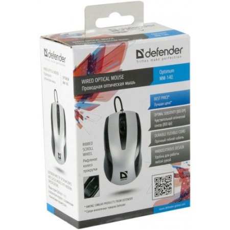 Мышь DEFENDER Optimum MM-140, чёрная/серебро (PC) 