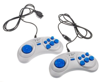 Игровая приставка 8 bit DENDY Junior (195 в 1) + 195 встроенных игр + 2 геймпада (форма Sega) + пистолет (Серая) для 8 bit, Денди (Dendy)