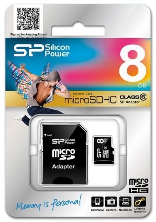 MicroSD   8GB Silicon Power Class 6 + SD  (PC) 
