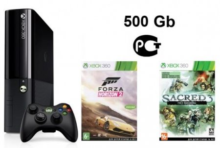     Microsoft Xbox 360 Slim E 500Gb Rus Black + Forza Horizon 2 + Sacred 3 