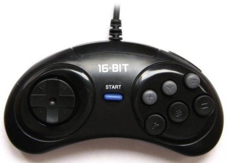 Геймпад проводной 16 bit Super Drive 2 Controller узкий разъем 9 Pin (Черный) (16 bit)