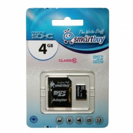 MicroSD   4GB Smart Buy Class 10 + SD  (PC) 