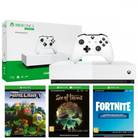   Microsoft Xbox One S All-Digital 1Tb Rus  + Minecraft + Sea of Thieves + Fortnite 