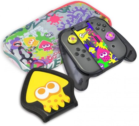 Чехол-сумка для N-Switch + чехол для картриджей + крепление-геймпад для контроллеров Joy-Con + накладки на стики Splatoon 2 Deluxe splat pack HORI (NSW-049U) (Swich)