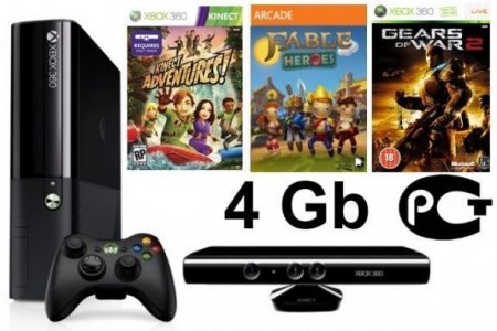     Microsoft Xbox 360 Slim E 4Gb Rus + Kinect   +  Kinect Adventures 5  + Gears of War 2 + Fable Heroes (  