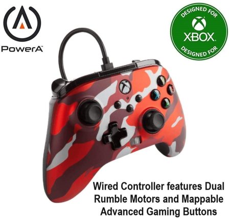 Геймпад проводной PowerA Enhanced Wired Controller for Xbox Series X/S (1518910-01) Camouflage Red (Камуфляж Красный) Оригинал (Xbox One/Series X/S/PC) 