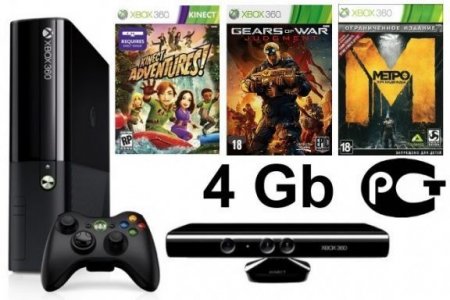     Microsoft Xbox 360 Slim E 4Gb Rus +  Kinect Adventures 5  + Gears Of War Judgment + Metro 2033: Last Light 