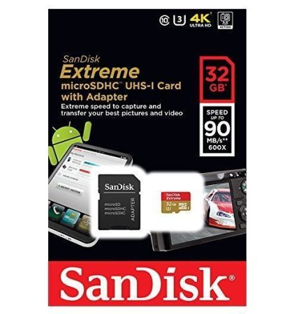 MicroSD Карта памяти 32GB SanDisk Class 10 Extreme 90MB/s + SD адаптер (PC)