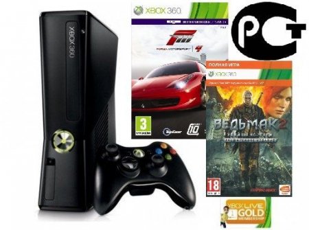     Microsoft Xbox 360 Slim 250Gb Rus + 1  LIVE Gold +   2 +  Forza Motorsport 4 