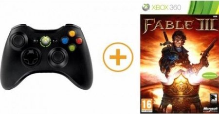   Microsoft Wireless Controller  Xbox 360 (Black)   + Fable 3 (III) (Xbox 360)