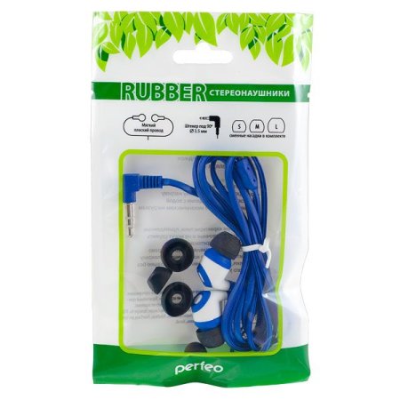 Наушники PERFEO PF-Rubber, синие/белые (PC) 