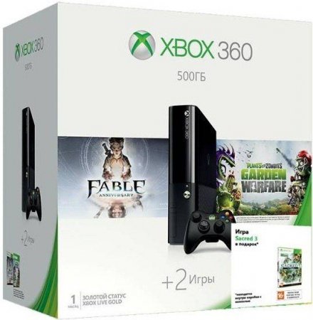     Microsoft Xbox 360 Slim E 500Gb Rus Black + Plants vs. Zombies Garden Warfare + Fable Anniversary + Sacred 3 