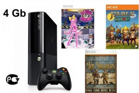     Microsoft Xbox 360 Slim E 4Gb Rus Black +  Fable Heroes + Ms. Splosion Man + Toy Soldiers 