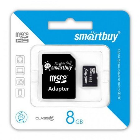MicroSD   8GB Smart Buy Class 10 + SD  (PC) 