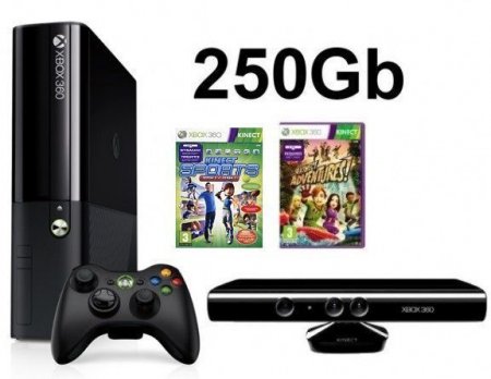    Microsoft Xbox 360 Slim E 250Gb + Kinect   +  Kinect Adventures 5  + Kinect Sports Season 2 