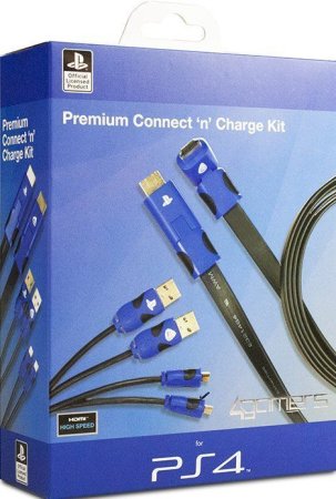 Комплект Premium Connect and Charge для соединения и зарядки (HDMI кабель 1080р, 3D, 2м плоский и зарядный сдвоенный кабель 1,8м) (PS4)