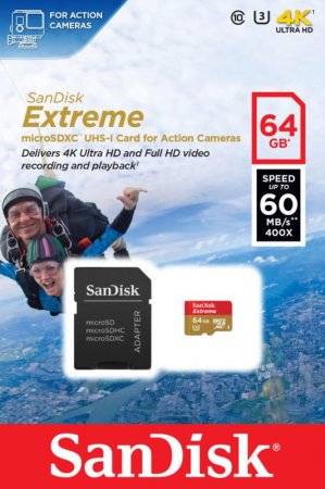 MicroSD   64GB SanDisk Class 10 Extreme for Action Sport Cams 60MB/s (PC) 