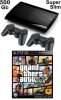 Игровая приставка Sony PlayStation 3 Super Slim (500 Gb) Black (чёрная) + 2 Беспроводных контроллера DualShock 3 + GTA: Grand Theft Auto 5 (V) Русская