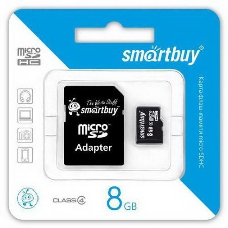 MicroSD   8GB Smart Buy Class 4 + SD  (PC) 