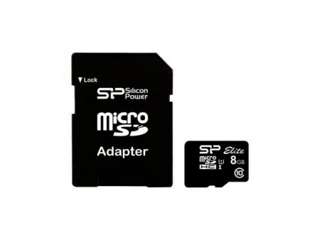 MicroSD   8GB Silicon Power Class 10 Elite UHS-I + SD  (PC) 